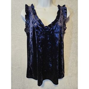 Z&L Europe Tank Top Womens Large Velvet Ruffle Babydoll Crushed Sleeveless Fairy